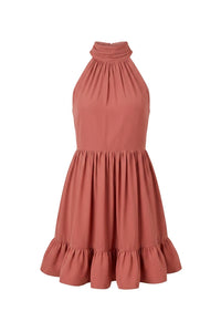 Fern Halterneck Ruffled Mini Dress Terracotta