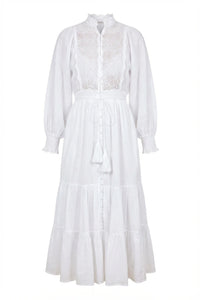 Cotton Slub Midi Dress White