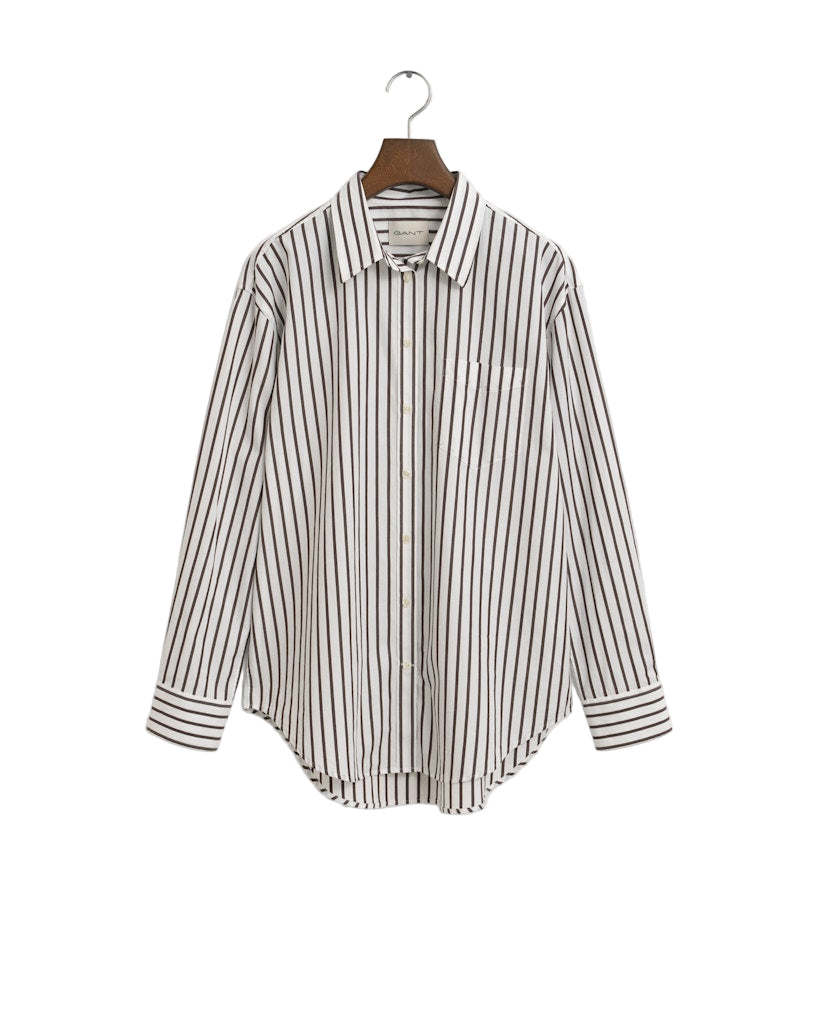 Relaxed Fit Classic Striped Poplin Shirt Deep Brown