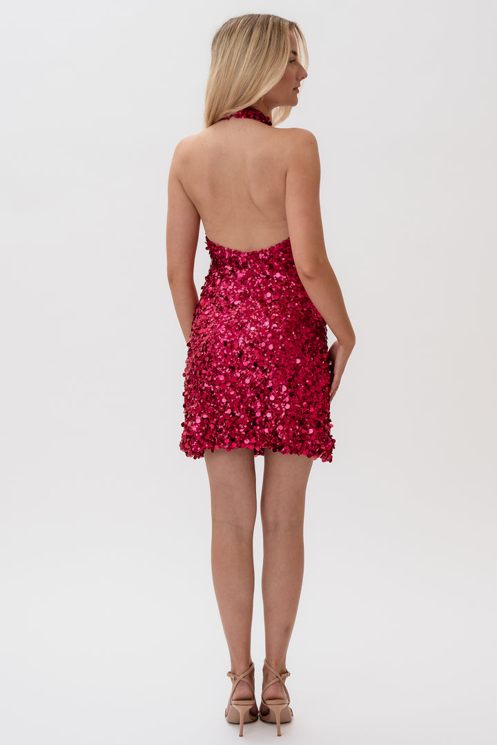 Emily Mini Dress Fuchsia Pink Sequin