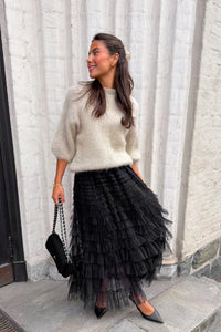 Frill Midi Skirt Black