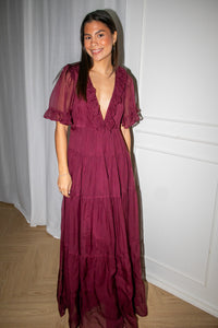 Organza Ruffle Dress Burgundy