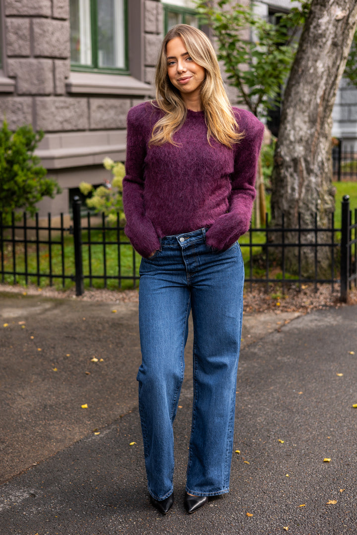 Hairy Knit Fitted Sweater Burgundy