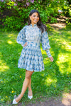 Cotton Slub Mini Dress Blue Paisley