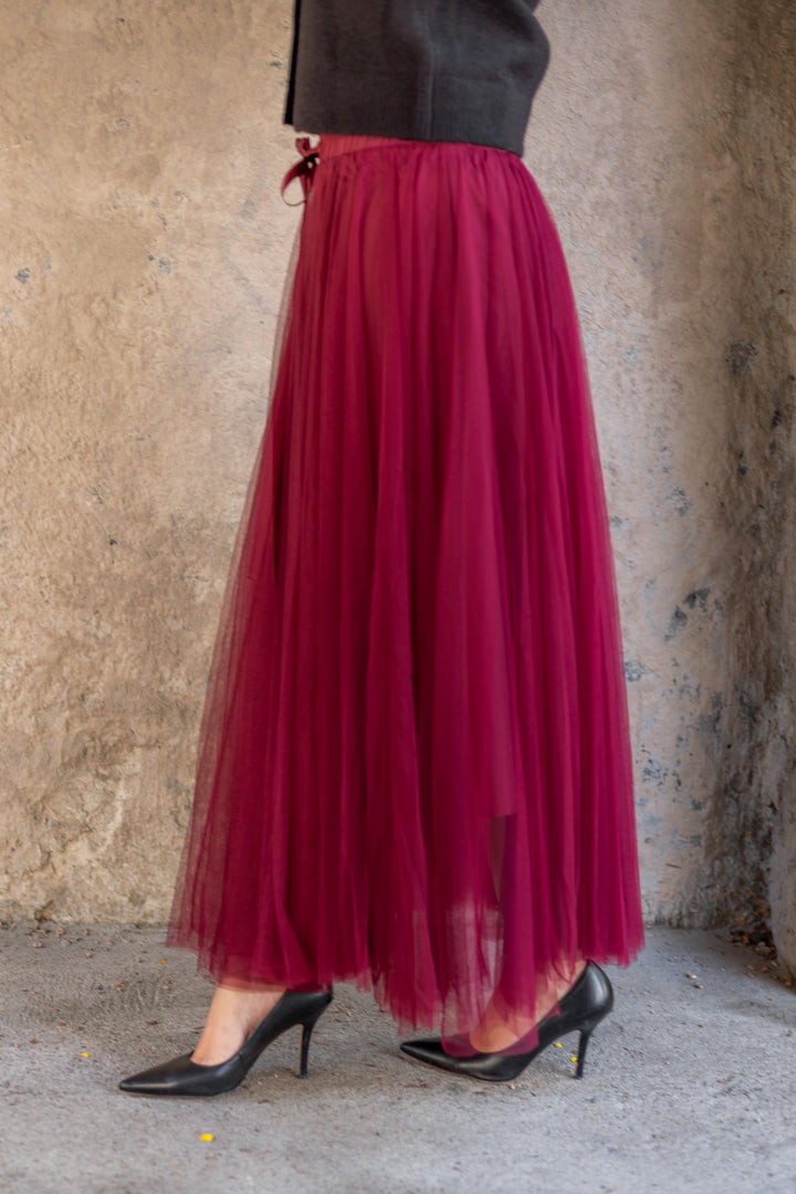 Long Tulle Skirt Bordeaux