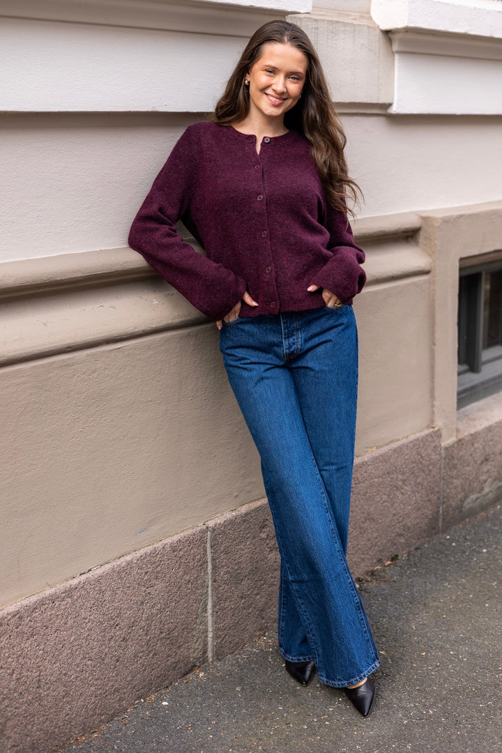 Lulu New Ls Knit Cardigan Fig Melange