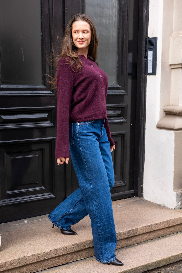 Lulu New Ls Knit Cardigan Fig Melange