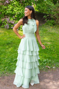 Marli Solid Chiffon Dress Light Green
