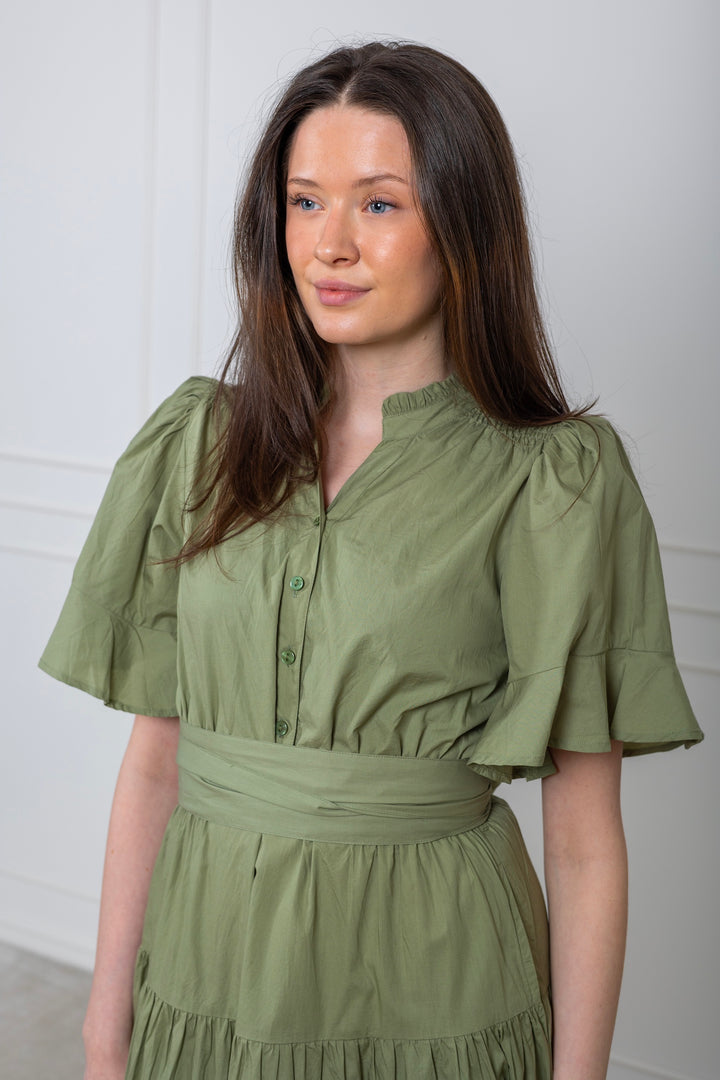 Gaia Dress Sage Poplin