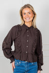 Petrine Embroidery Blouse Dark Brown