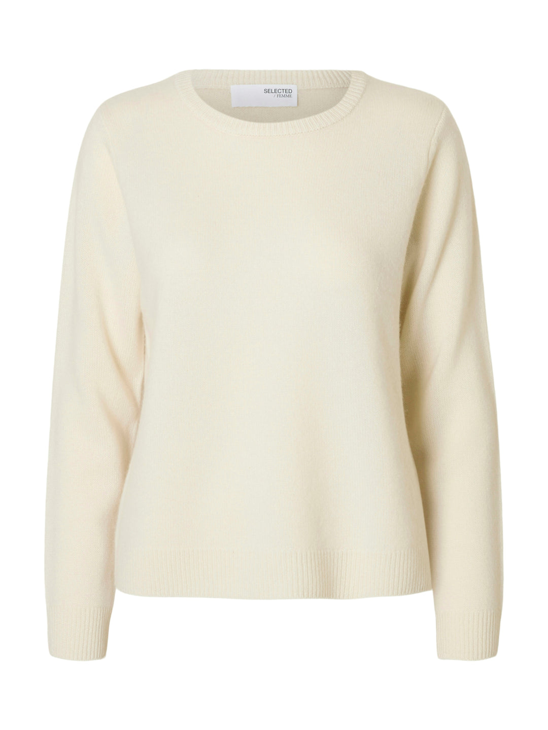 Manila Ls Knit Cashmere O-Neck Snow White Melange