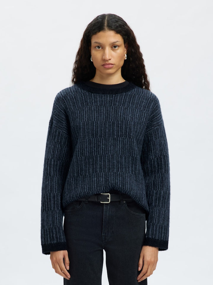 Alva Ls Knit Stripe O-Neck Dark Sapphire Key Largo