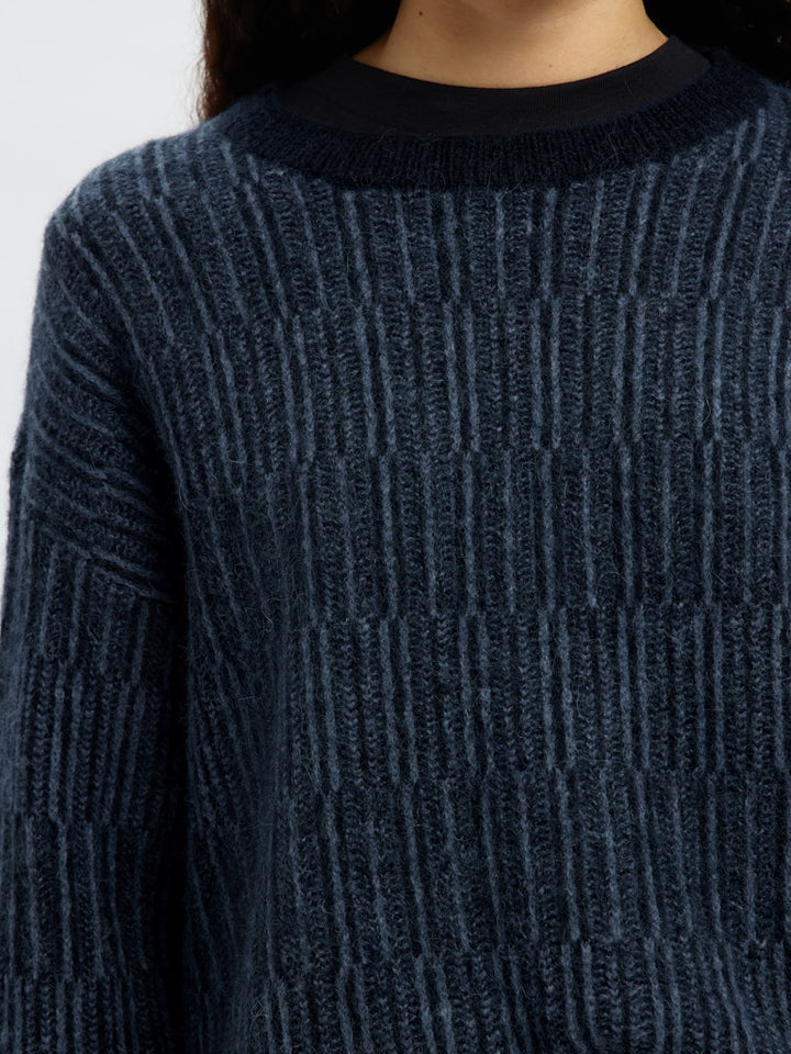 Alva Ls Knit Stripe O-Neck Dark Sapphire Key Largo