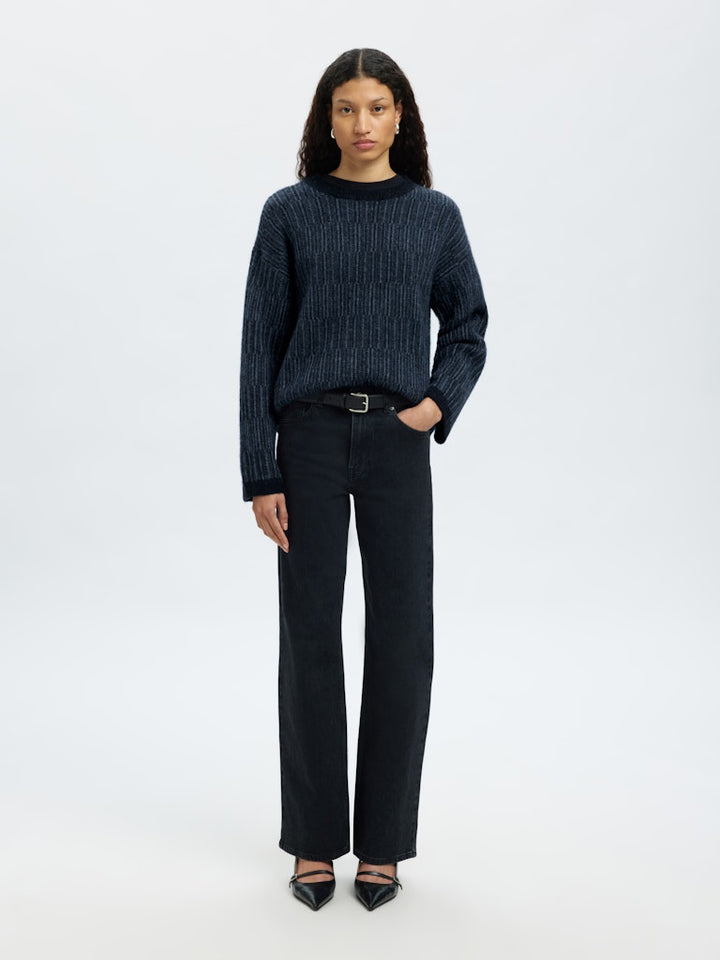 Alva Ls Knit Stripe O-Neck Dark Sapphire Key Largo