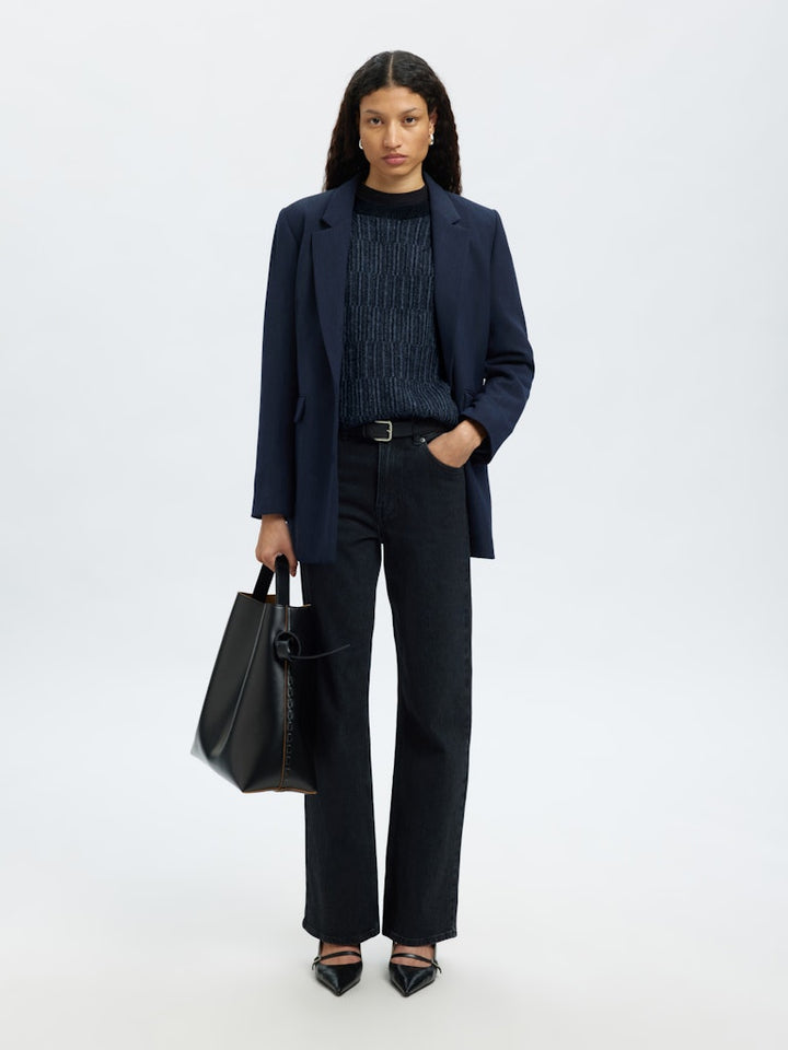 Alva Ls Knit Stripe O-Neck Dark Sapphire Key Largo