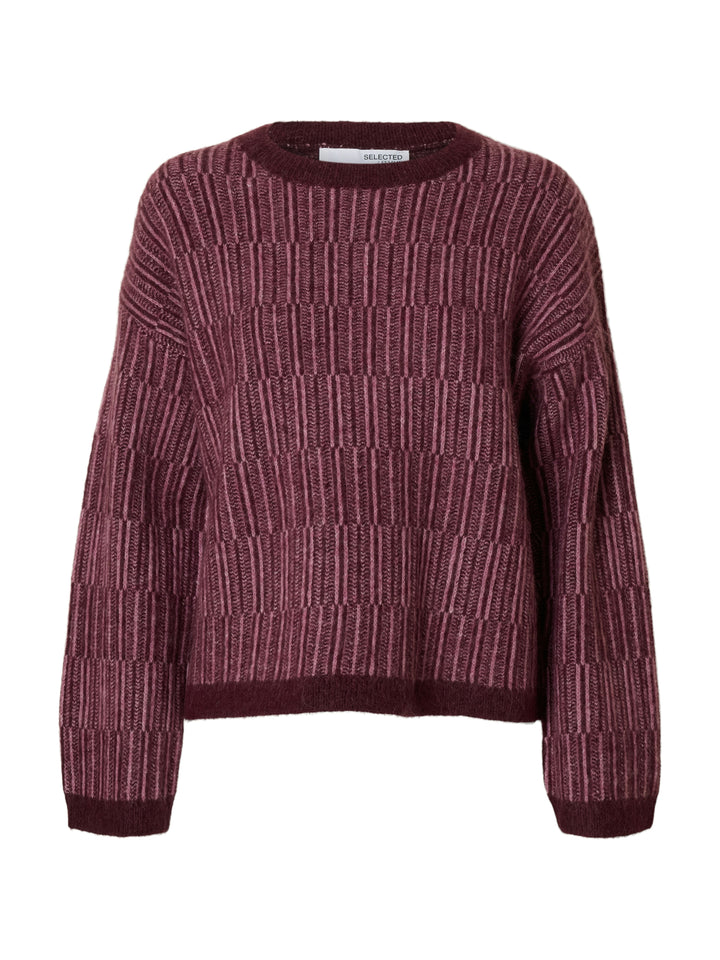Alva Ls Knit Stripe O-Neck Fig Ligther Fig