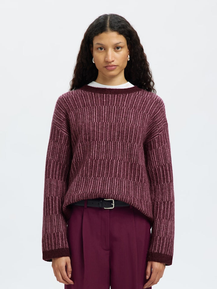 Alva Ls Knit Stripe O-Neck Fig Ligther Fig