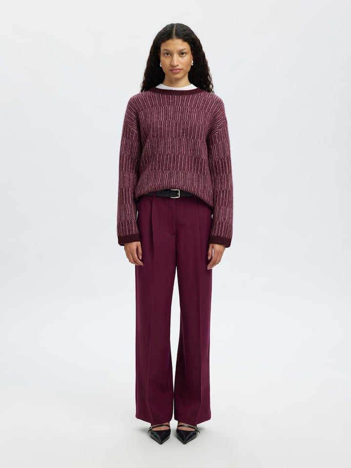 Alva Ls Knit Stripe O-Neck Fig Ligther Fig