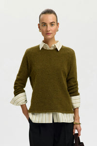 Lulu New Ls Knit O-Neck Fir Green Melange