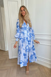 Adel Long Dress Abstract Blue Flower Print