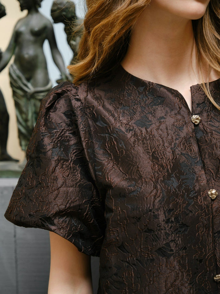 Aisa Brocade Blouse Dark Brown | Skjorter og bluser | Smuk - Dameklær på nett