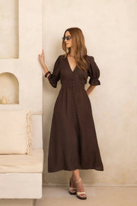 Andrea Dress Espresso Linen
