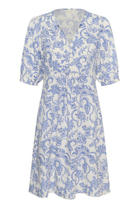 Benete Dress Blue Dot Paisley Print