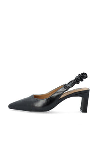 Biamonroe Scrunchie Slingback Faux Leather Shiny Black