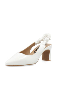 Biamonroe Scrunchie Slingback Faux Leather Shiny Off White