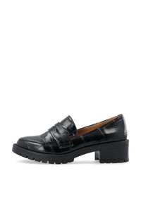 Biapearl Simple Penny Loafer Faux Leather Black Croco Oversize