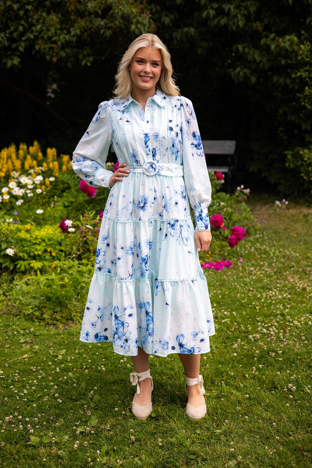 Billa Ls Long Dress Halogen Blue Billa Aop | Kjoler | Smuk - Dameklær på nett