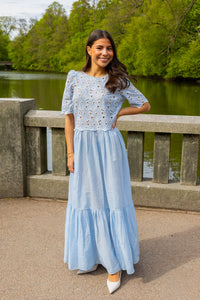 Broderie Anglaise Maxi Dress Light Blue