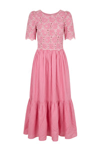 Broderie Anglaise Maxi Dress Rose Pink