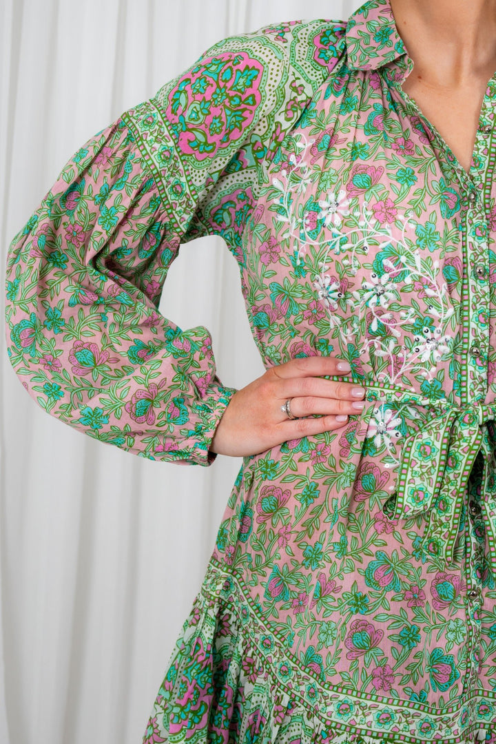 Carolina Dress Pink Green | Kjoler | Smuk - Dameklær på nett