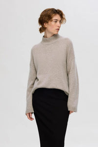 Cille Ls Knit High Neck Irish Cream Melange