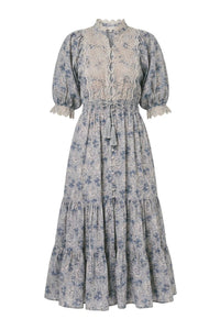 Cotten Slub Midi Dress Blue Paisley
