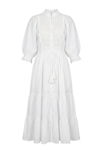 Cotten Slub Midi Dress White