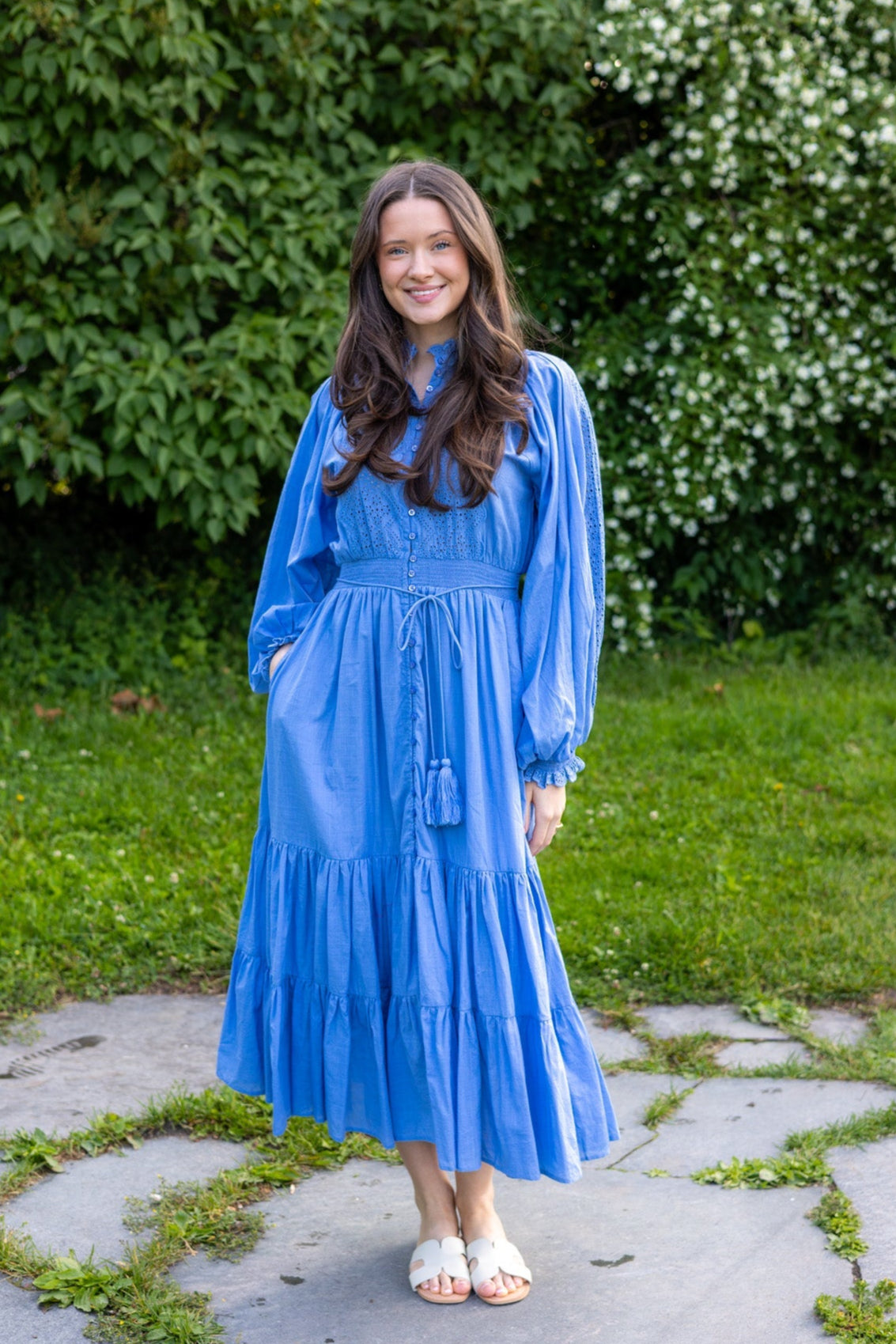 Cotton Slub Midi Dress Dusty Blue