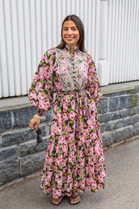Cotton Slub Midi Dress Rose Bouquet