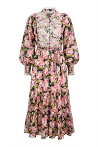 Cotton Slub Midi Dress Rose Bouquet