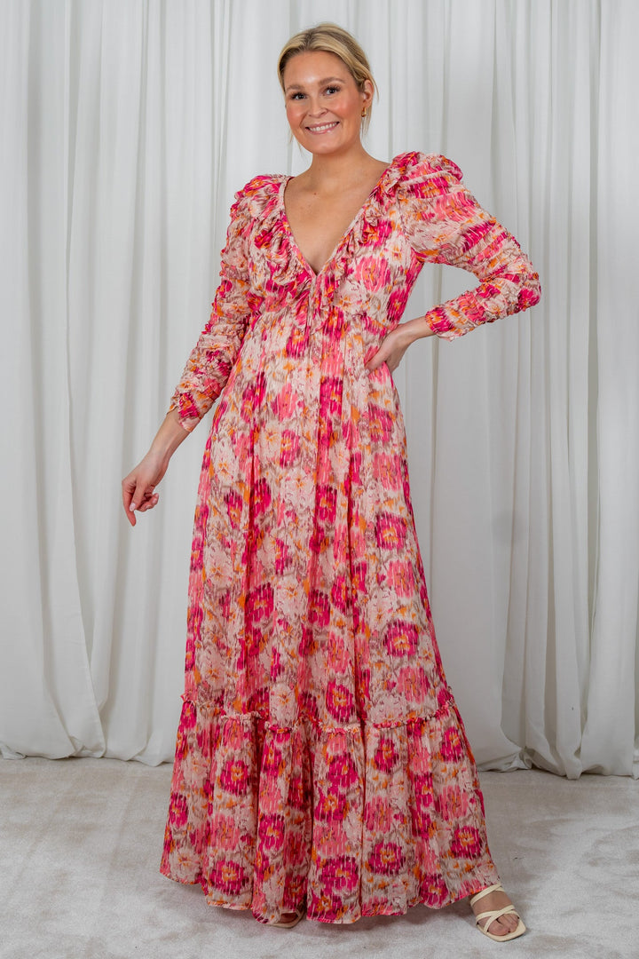 Dotted Georgette Rouching Gown Brushed Blossom | Kjoler | Smuk - Dameklær på nett