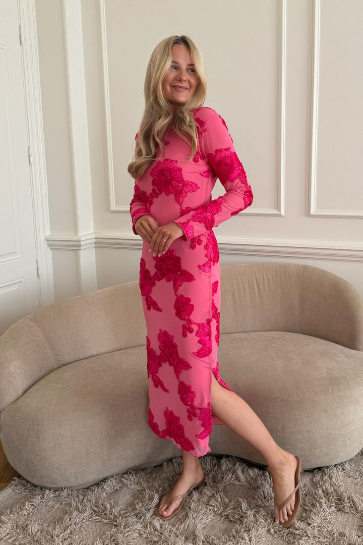 Elise Mesh Dress Fuchsia Pink Flower | Kjoler | Smuk - Dameklær på nett