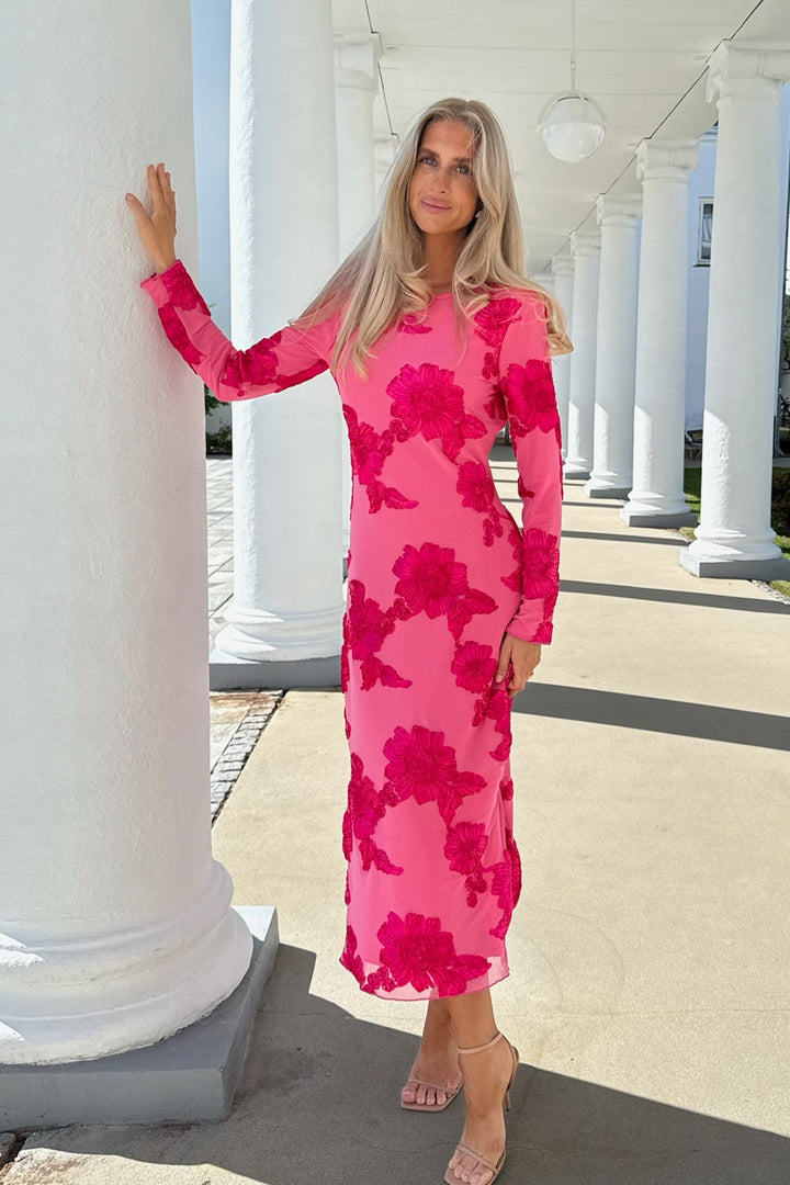 Elise Mesh Dress Fuchsia Pink Flower | Kjoler | Smuk - Dameklær på nett