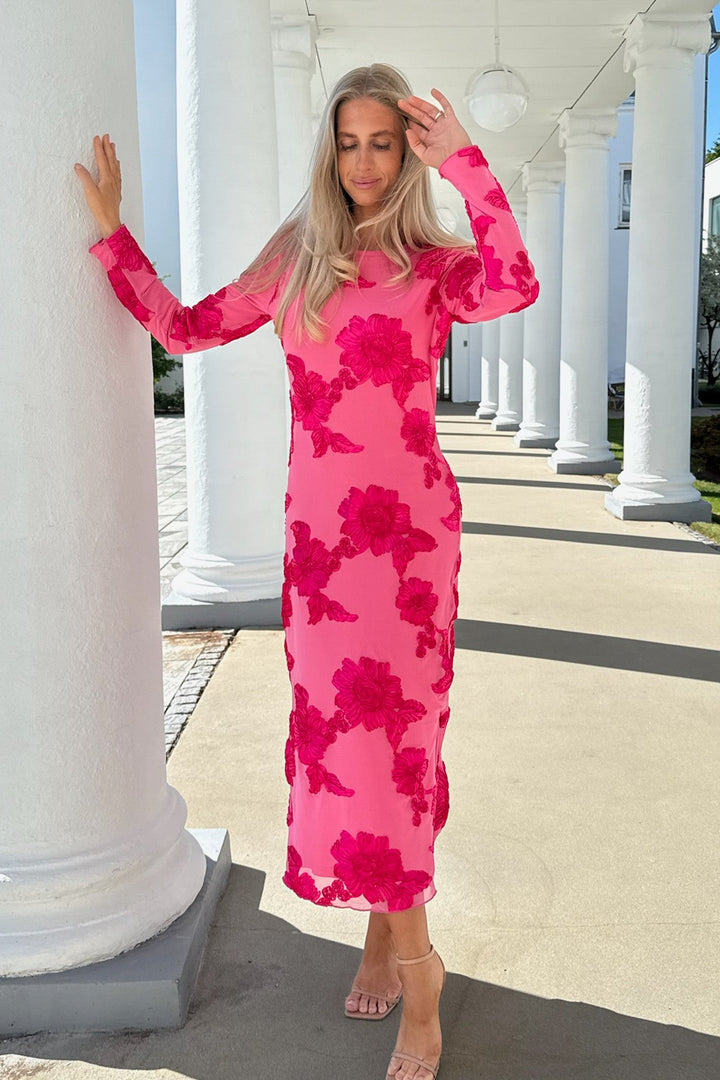Elise Mesh Dress Fuchsia Pink Flower | Kjoler | Smuk - Dameklær på nett