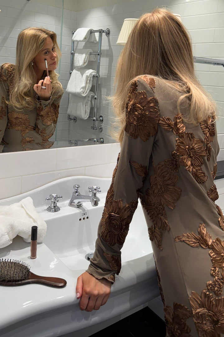 Elise Mesh Dress Mocca Flower | Kjoler | Smuk - Dameklær på nett