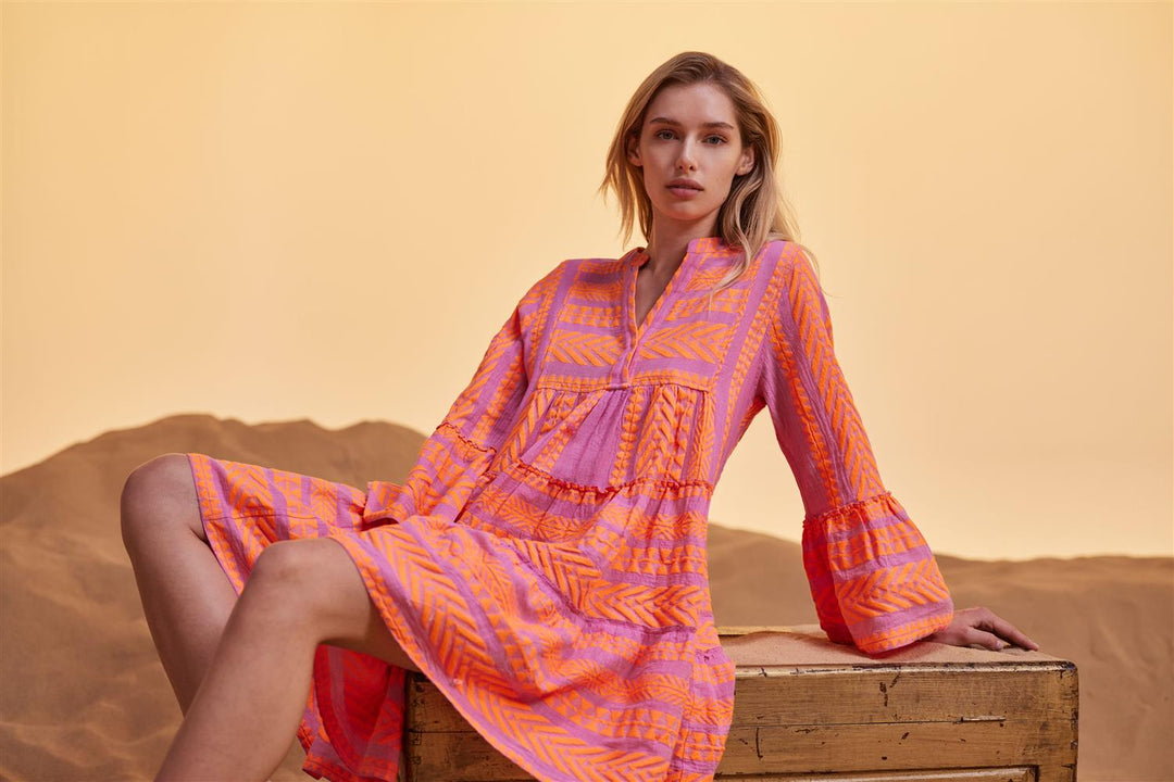 Ella Midi Dress neon orange/fuchsia | Kjoler | Smuk - Dameklær på nett