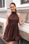 Fern Halterneck Ruffled Mini Dress Chocolate
