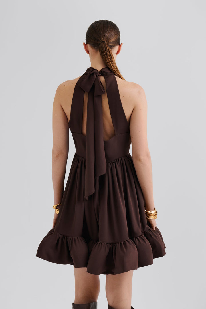 Fern Halterneck Ruffled Mini Dress Chocolate | Kjoler | Smuk - Dameklær på nett