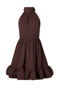 Fern Halterneck Ruffled Mini Dress Chocolate