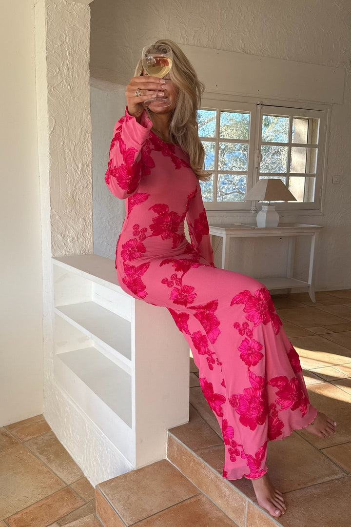 Flora Mesh Dress Fuchsia Pink Flower | Kjoler | Smuk - Dameklær på nett